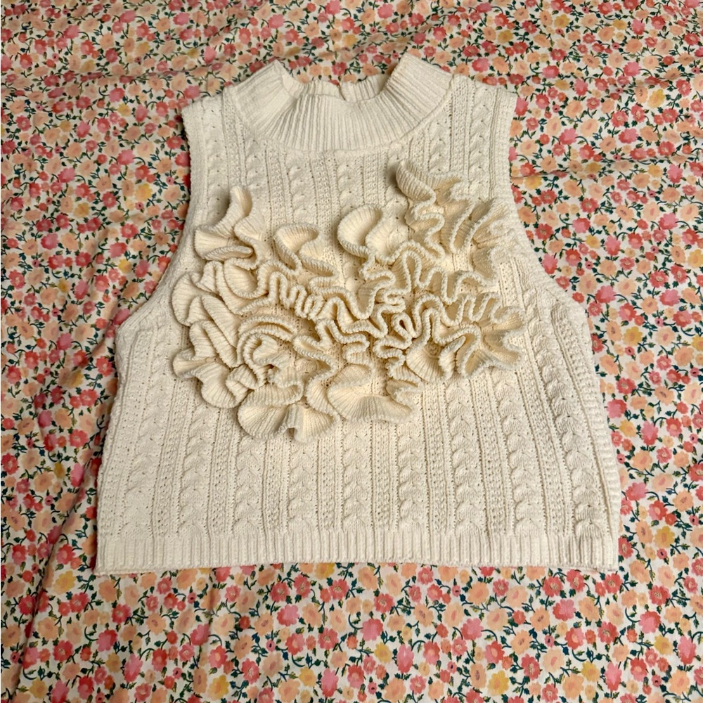 Zara Ruffled Chenille Top Size Small